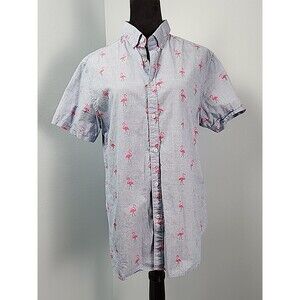 Ricky Singh Denim & Flower Mens Cotton Button Down Flamingo Shirt Medium